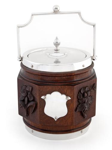 Antique Eight Sided Late Victorian Oak & Silver Plated Barrel (1 of 4)