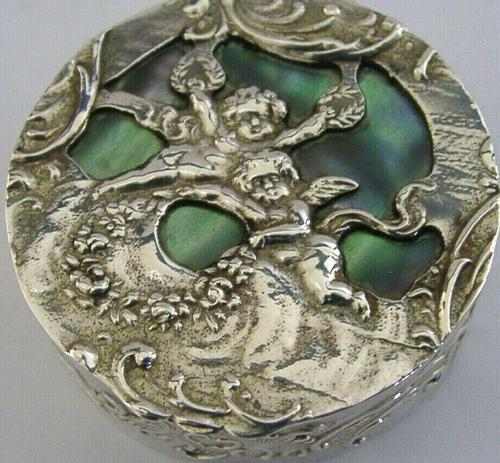 Beautiful Rare German Hanau Solid Silver Mother OF Pearl Box Antique 26g (1 of 8)