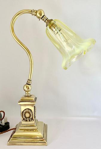 Brass Desk Lamp with Vaseline Shade C1910 (1 of 11)