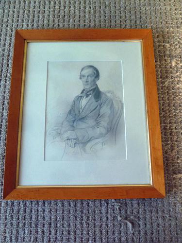 French Graphite Portrait " Gentleman" Indistinctly Signed, 1856 (1 of 7)