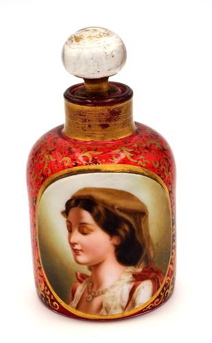 Exceptional Bohemian Glass Scent Bottle with Peasant Girl Head c.1865 (1 of 5) Exceptional Bohemian Glass Scent Bottle with Peasant Girl Head c.1865 (1 of 5)
