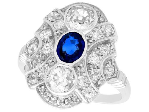 0.63ct Sapphire & 1.64ct Diamond, 18ct White Gold Dress Ring c.1935 (1 of 9) 0.63ct Sapphire & 1.64ct Diamond, 18ct White Gold Dress Ring c.1935 (1 of 9)