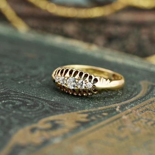 The Antique Edwardian Engraved Gold & Five Diamond Ring (1 of 8) The Antique Edwardian Engraved Gold & Five Diamond Ring (1 of 8)