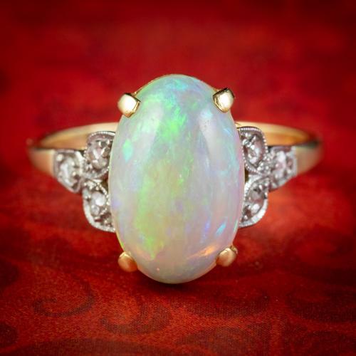 Antique Edwardian Natural Opal Diamond Ring 18ct Gold 5.50ct Opal c.1901 (1 of 7)