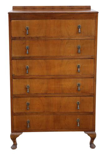 Retro 6 drawer figured walnut chest of drawers c.1930 (1 of 8)