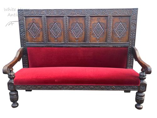 Exceptional Large Antique Carved 18th Century English Oak Settle, Hall Seat, Pew (1 of 10)