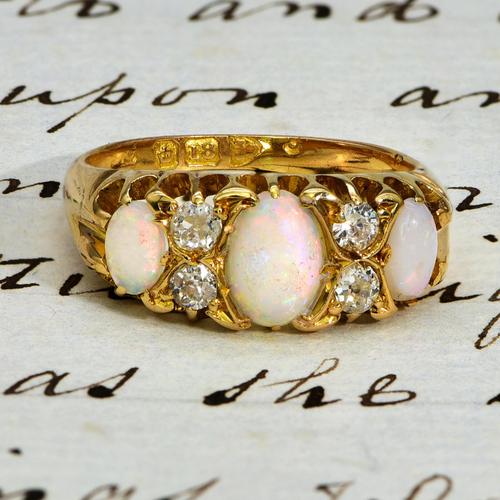 The Antique Late Victorian Three Opal & Four Diamond Ring (1 of 3) The Antique Late Victorian Three Opal & Four Diamond Ring (1 of 3)