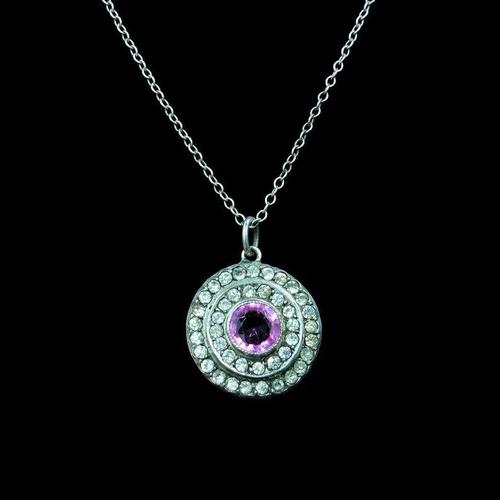 Antique Pink Paste Sterling Silver Round Halo Pendant Necklace (1 of 11)