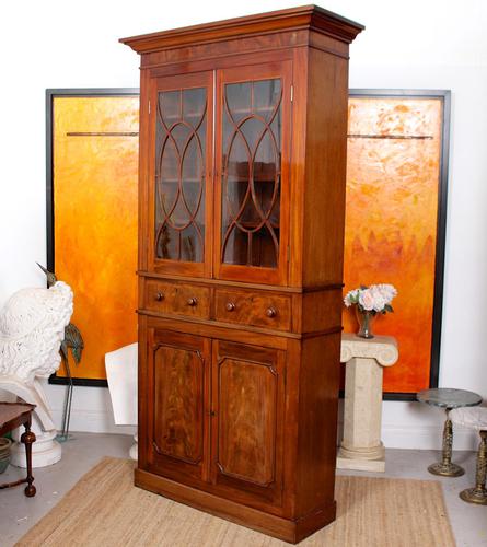 Tall Antique Bookcase Glazed Library Cabinet Mahogany 19th Century (1 of 11)