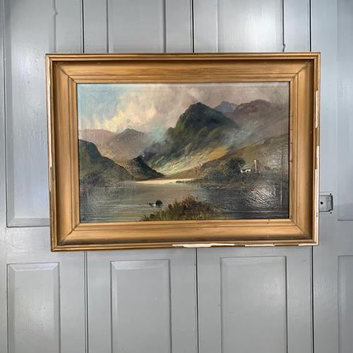 Antique large Scottish landscape oil painting of cottage by loch signed Montgomery Ansell (1 of 10) Antique large Scottish landscape oil painting of cottage by loch signed Montgomery Ansell (1 of 10)
