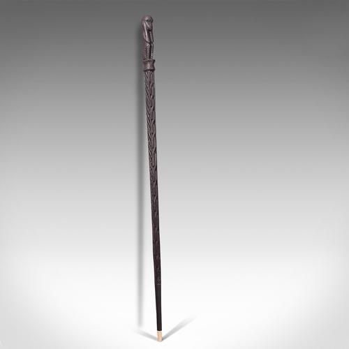 Antique Gentleman's Club Cane, English, Ebony, Carved Walking Stick, Victorian (1 of 10)