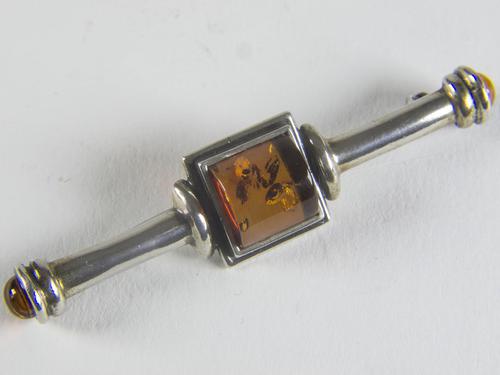 Victorian 925 Silver & Amber Bar Brooch (1 of 6)