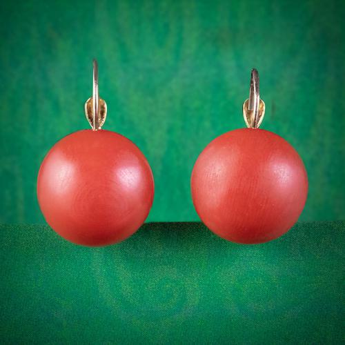 Antique Victorian Coral Earrings 18ct Gold c.1880 (1 of 5)