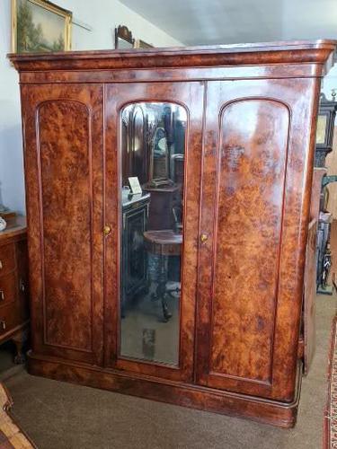 Victorian Burr Walnut Triple Wardrobe (1 of 6)