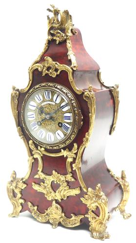 Wow! Phenomenal French Boulle Mantel Clock Red Shell floral Ormolu Mounts 8 Day Mantle Clock (1 of 10)