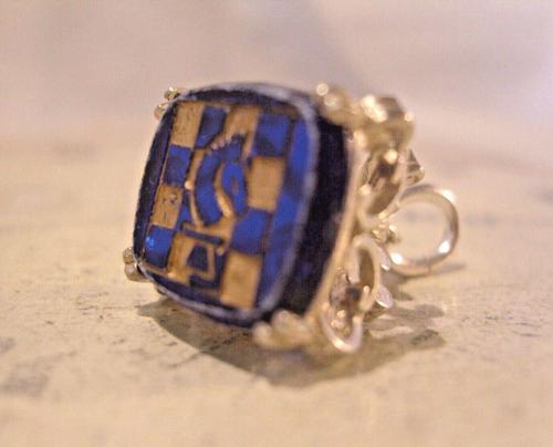 Vintage 1960s Pocket Watch Chain Silver Fob Large Blue & Gold Glass Chess Knight Fob (1 of 10) Vintage 1960s Pocket Watch Chain Silver Fob Large Blue & Gold Glass Chess Knight Fob (1 of 10)