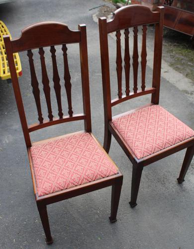 1920s Pair of Mahogany High Back Hall Chairs Pink Upholstery (1 of 4)