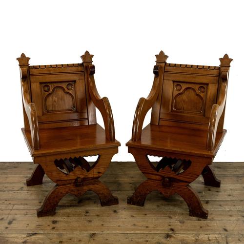 Pair of Antique Pitch Pine Church Chairs (1 of 10)