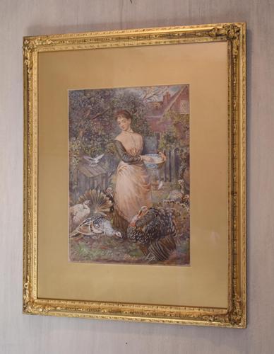 Superb Watercolour 'Feeding the Turkeys' by Robert Crozier (1 of 6) Superb Watercolour 'Feeding the Turkeys' by Robert Crozier (1 of 6)