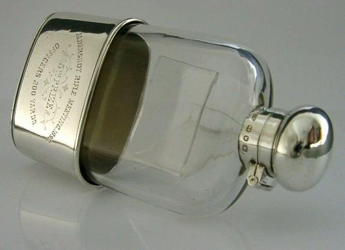 Military Sterling Silver Hip Spirit Flask 1896 Shooting 278g Victorian Aldershot (1 of 8)