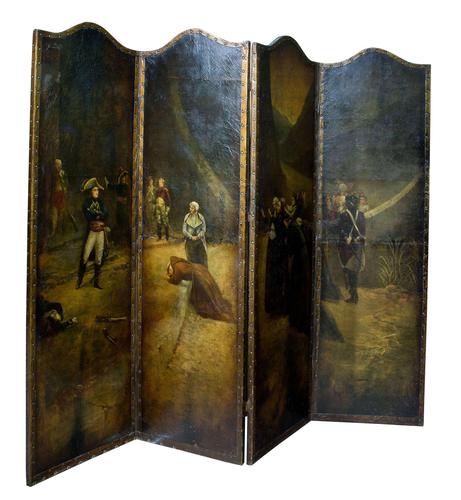 19thc Painted Leather Screen c1820 (1 of 7) 19thc Painted Leather Screen c1820 (1 of 7)