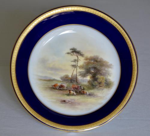 Royal Worcester Dish 1914 - Hand-painted Lowland Cattle by John Stinton, (1 of 9)