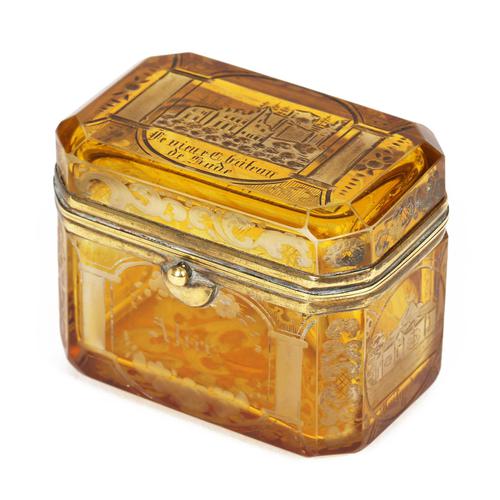 Bohemian Antique Engraved Metal Mounted Overlay Yellow Glass Sugar Casket 19th Century (1 of 19)