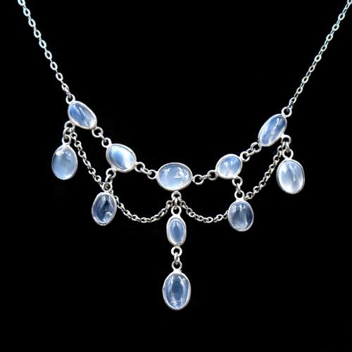 Antique Moonstone Sterling Silver Drop Fringe Festoon Necklace (1 of 8) Antique Moonstone Sterling Silver Drop Fringe Festoon Necklace (1 of 8)