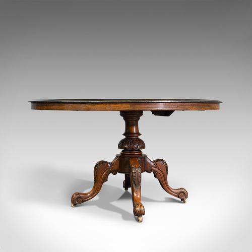 Antique Breakfast Table, English, Walnut, Mahogany, Tilt Top, Oval, Victorian (1 of 12)