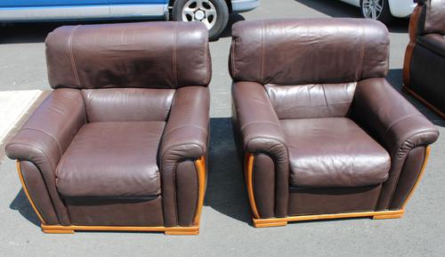 1960's Retro Pair Brown Leather Armchairs (1 of 3)