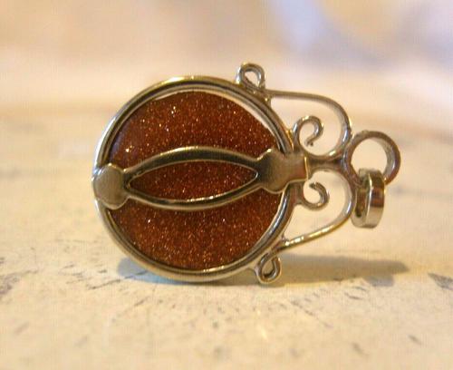 Antique Pocket Watch Chain Fob 1910 Art Nouveau Silver Chrome & Goldstone Fob (1 of 9)