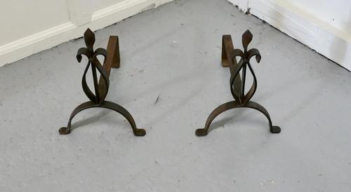 Pair of French 19th Century Iron Andirons or Fire Dogs (1 of 4)