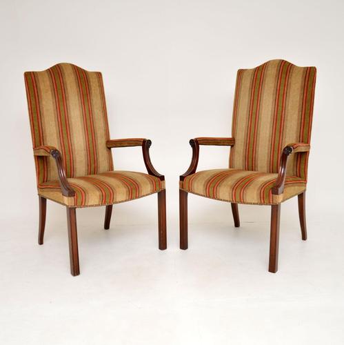 Pair of Georgian Style Mahogany Gainsborough Armchairs c.1950 (1 of 9)