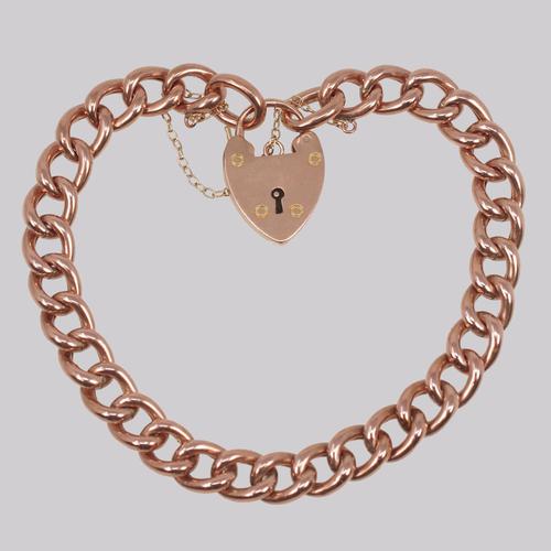 Victorian Curb Link Bracelet Heart Padlock Antique 9ct Rose Gold Hallmarked (1 of 8)