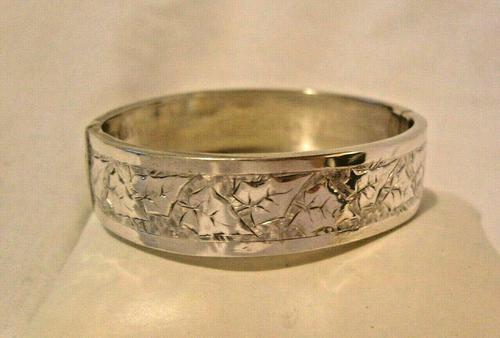 Victorian Sterling Silver Bangle 1890s Antique Ivy Leaf Bracelet 6 1/2" Length (1 of 9)