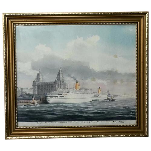 1950's Watercolour RMS Empress of England & Britain Liner Ships Liverpool Mersey (1 of 12)