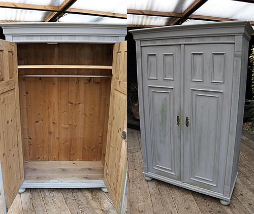 Fabulous Old Pine & Grey Painted Wardrobe / Hall / Kitchen Cupboard - We Deliver! (1 of 12)