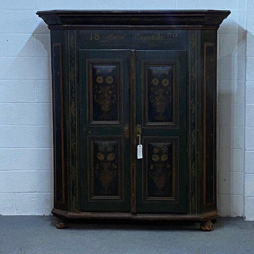 Early 1800's Painted Pine Marriage Armoire (1 of 7)