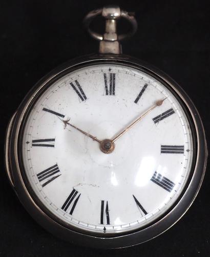 Good Antique Silver Pair Case Pocket Watch Fusee Verge Escapement Key Wind Enamel Dial Robinson London (1 of 11)