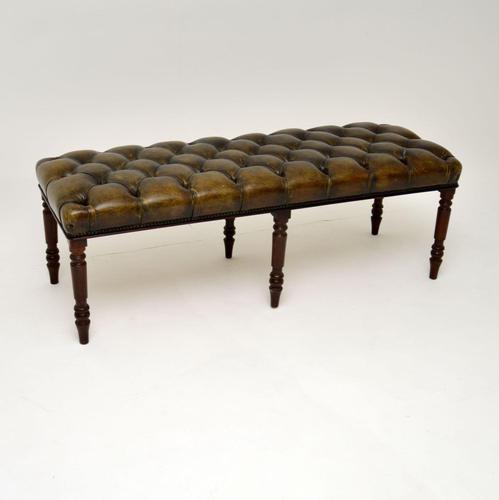 Antique Deep Buttoned Leather & Mahogany Stool (1 of 8) Antique Deep Buttoned Leather & Mahogany Stool (1 of 8)