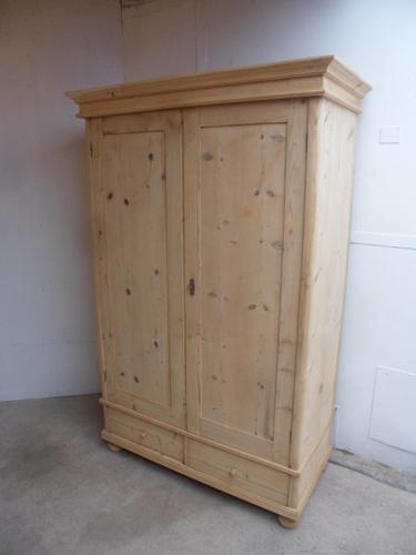 Large Antique Pine 2 Door 2 Drawer Knockdown Wardrobe to wax / paint (1 of 10)