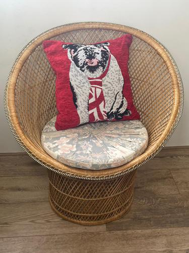 Vintage Boho Mid 20th Century Rounded Peacock Rattan Chair with Cushion (1 of 15) Vintage Boho Mid 20th Century Rounded Peacock Rattan Chair with Cushion (1 of 15)