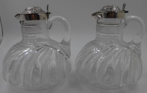 Pair of Antique Victorian Silver Mounted Claret Jugs. Birmingham 1888 (1 of 7) Pair of Antique Victorian Silver Mounted Claret Jugs. Birmingham 1888 (1 of 7)