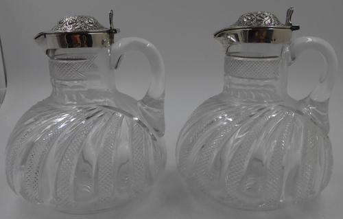 Pair of Antique Victorian Silver Mounted Claret Jugs. Birmingham 1888 (1 of 7)