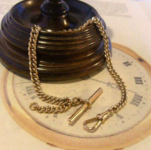 Antique Pocket Watch Chain 1890 Victorian 12ct Rose Rolled Gold Albert & T Bar (1 of 10)