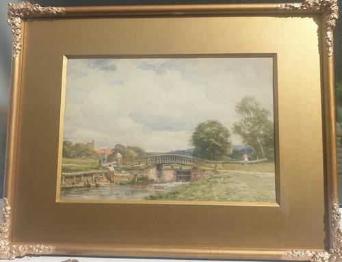 'Lock on the River Wey at Guildford' Watercolour by David Bates 1840-1921 (1 of 2) 'Lock on the River Wey at Guildford' Watercolour by David Bates 1840-1921 (1 of 2)