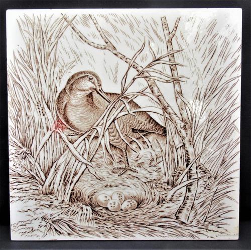 Wedgwood 8 inch tile with Snipe on nest, 1876 (1 of 3) Wedgwood 8 inch tile with Snipe on nest, 1876 (1 of 3)