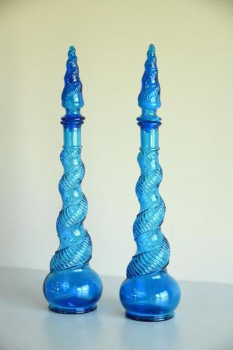 Pair of Depose Blue Glass Genie Bottles (1 of 10)