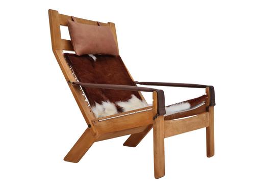 Scandinavian armchair, adjustable back, cowhide, 70s (1 of 20)