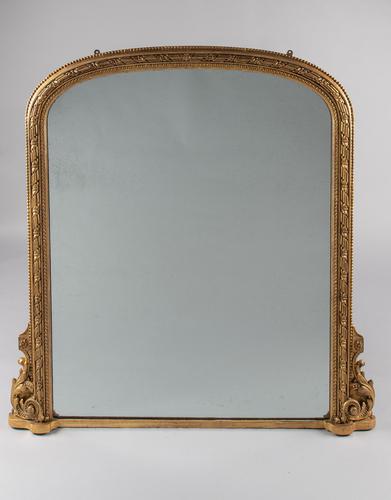 Large English Victorian Gilt Archtop Overmantle Mirror (1 of 6)